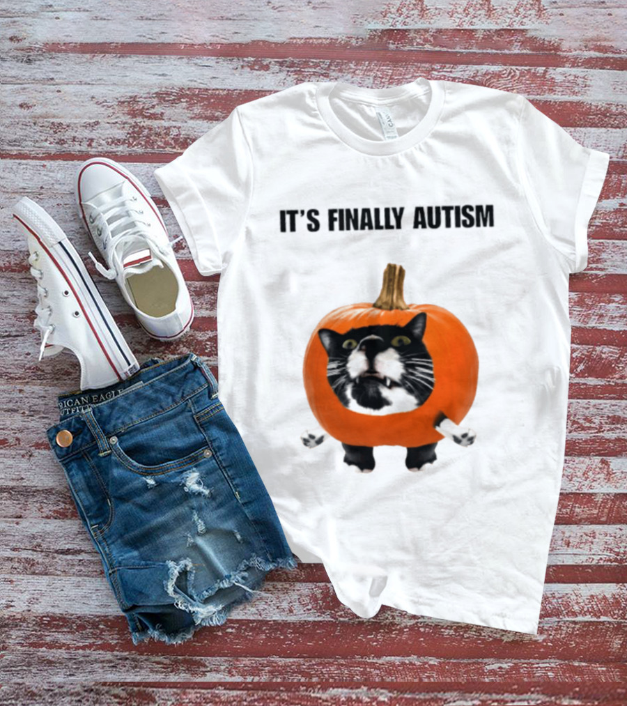 It's Finally Autism Cat Pumpkin T-Shirt