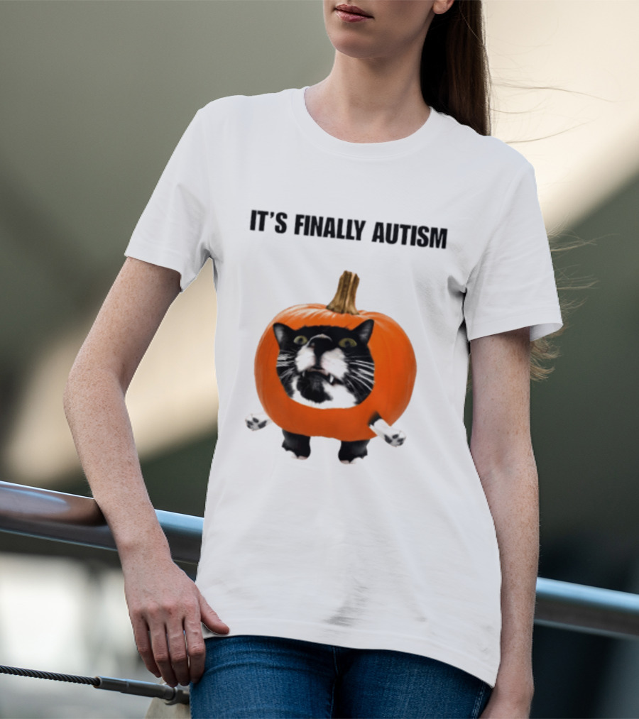 It's Finally Autism Cat Pumpkin T-Shirt