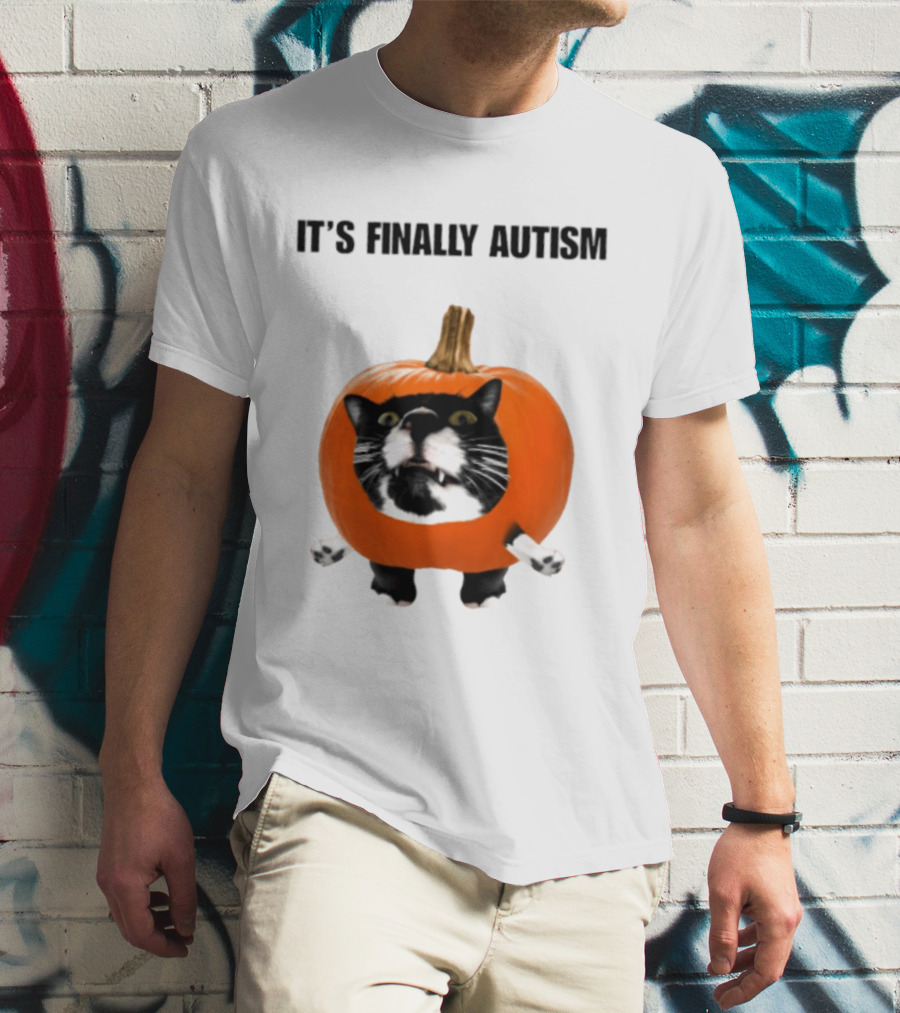 It's Finally Autism Cat Pumpkin T-Shirt