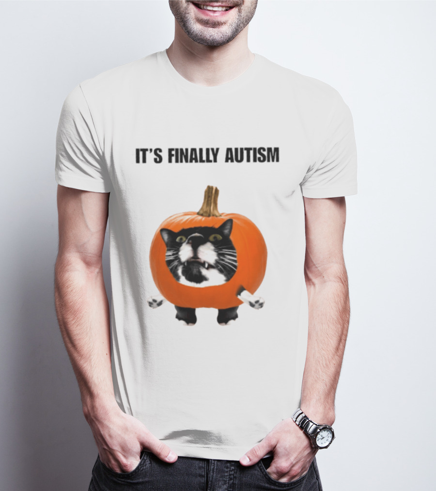 It's Finally Autism Cat Pumpkin T-Shirt