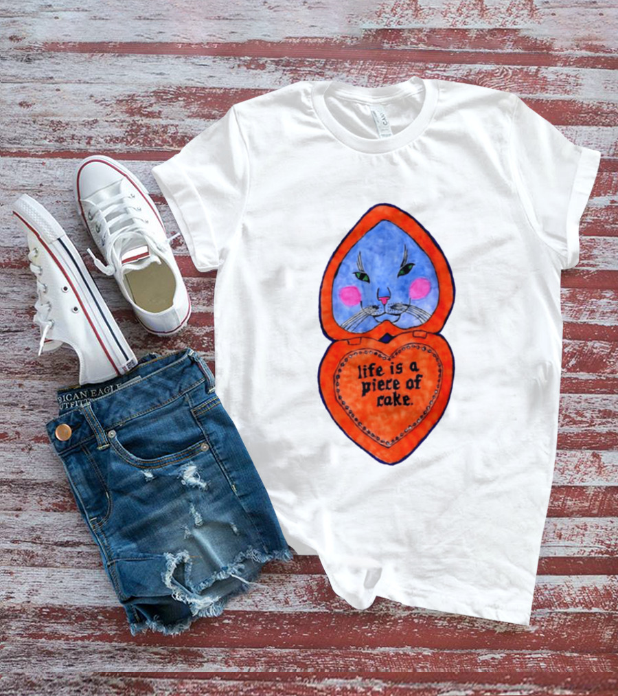 Life Is A Piece Of Cake Cat Heart Mirror T-Shirt