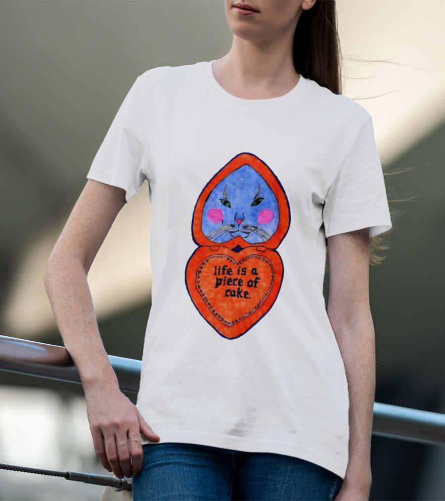 Life Is A Piece Of Cake Cat Heart Mirror T-Shirt