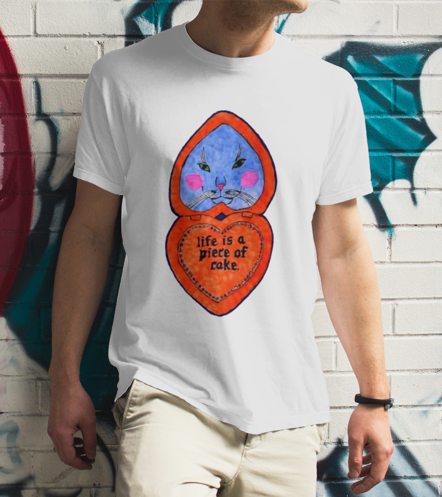 Life Is A Piece Of Cake Cat Heart Mirror T-Shirt