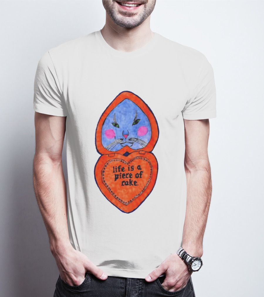 Life Is A Piece Of Cake Cat Heart Mirror T-Shirt