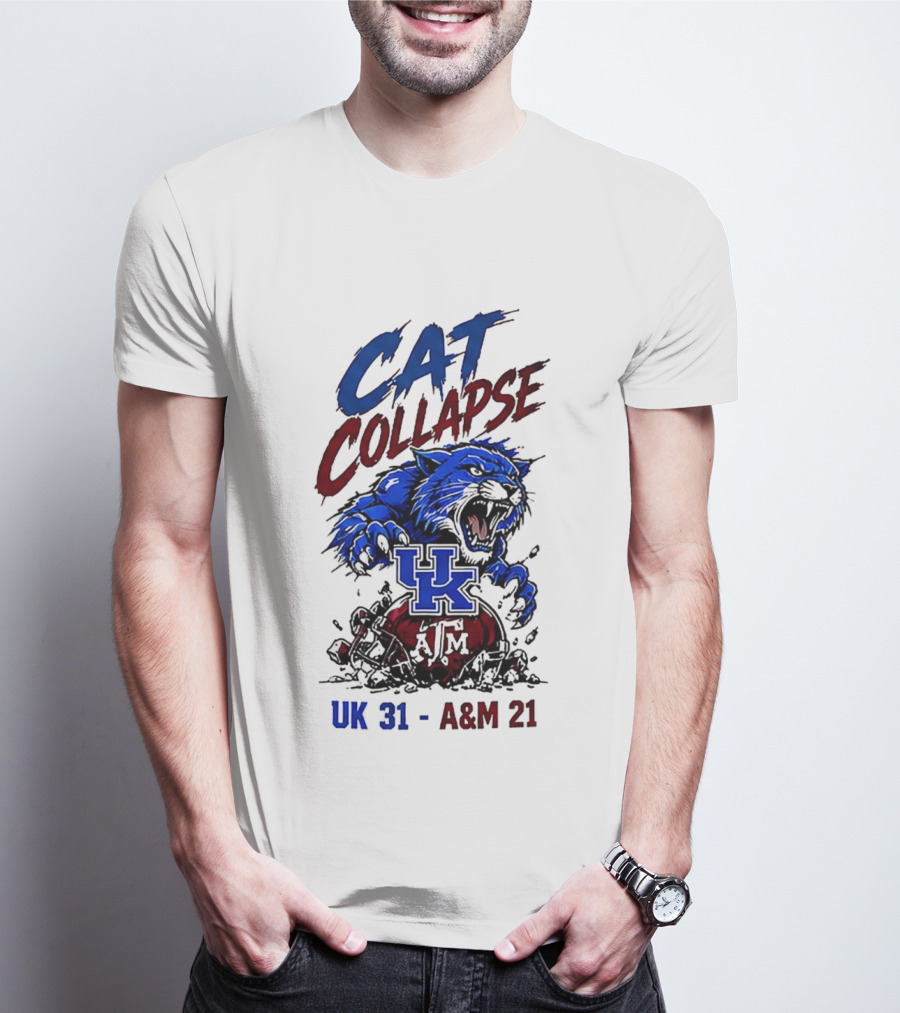Cat Collapse UK Wildcats Crushing A&M Helmet UK 31 A&M 21 T-Shirt