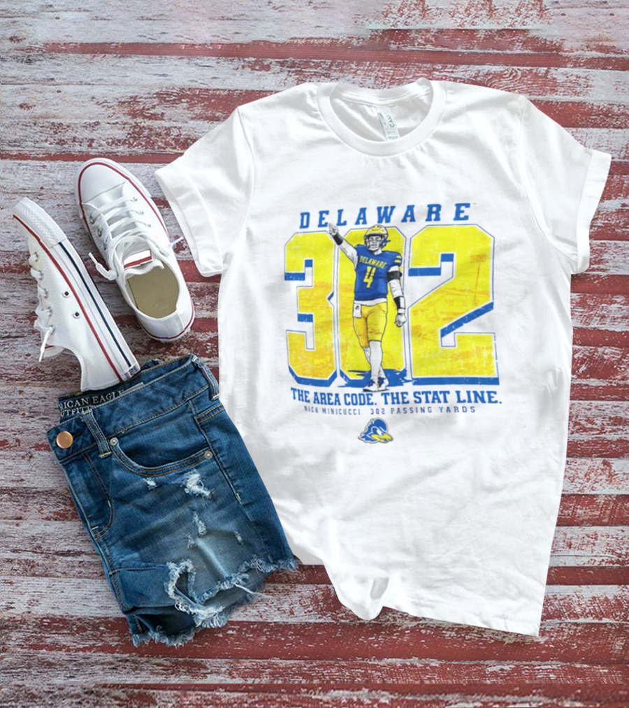 Delaware Blue Hens 302 The Area Code The Stat Line Nick Minicucci 302 Passing Yards T-Shirt