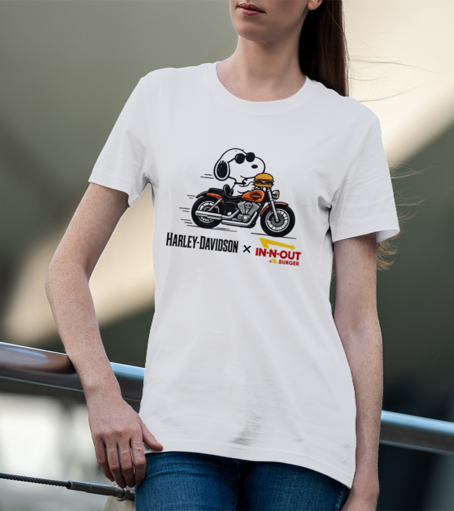 Snoopy Riding Harley Davidson With In N Out Burger Collaboration T-Shirt