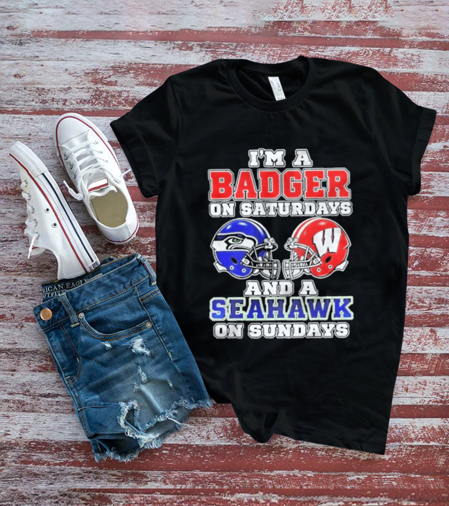 I'm A Badger On Saturdays And A Seahawk On Sundays Helmet T-Shirt