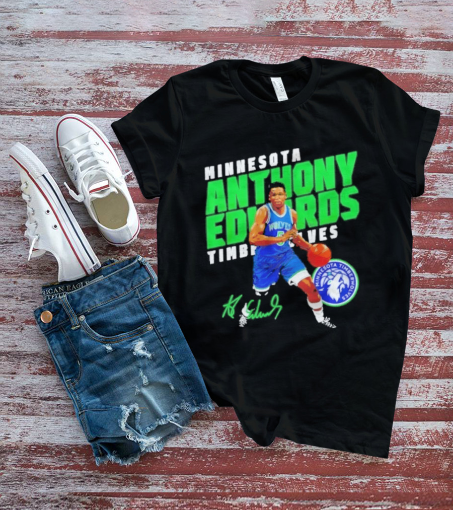Minnesota Anthony Edwards Timberwolves Basketball Player Signature T-Shirt