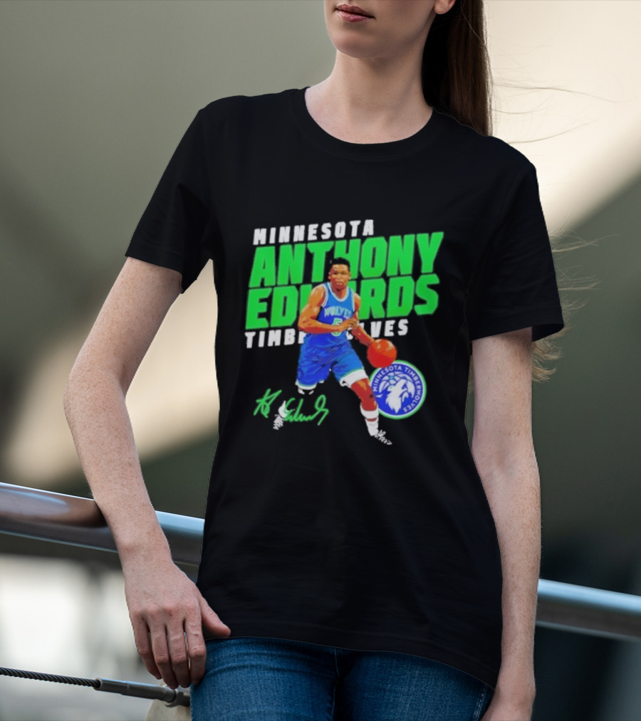 Minnesota Anthony Edwards Timberwolves Basketball Player Signature T-Shirt