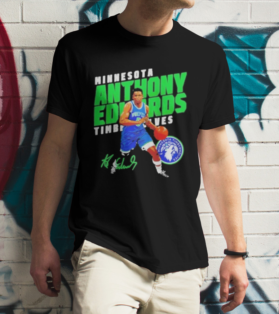 Minnesota Anthony Edwards Timberwolves Basketball Player Signature T-Shirt