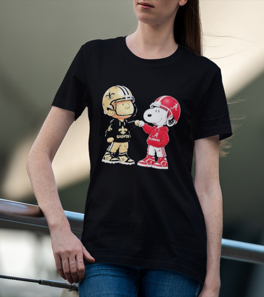 Charlie Brown Saints Snoopy Alabama Fist Bump Football T-Shirt