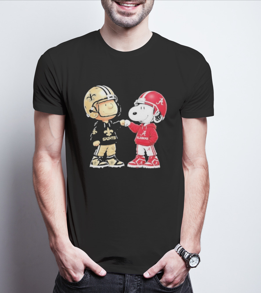 Charlie Brown Saints Snoopy Alabama Fist Bump Football T-Shirt