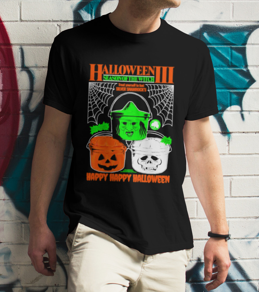 Halloween III Season Of The Witch Silver Shamrock Pumpkin Skull Witch Buckets Happy Happy Halloween T-Shirt