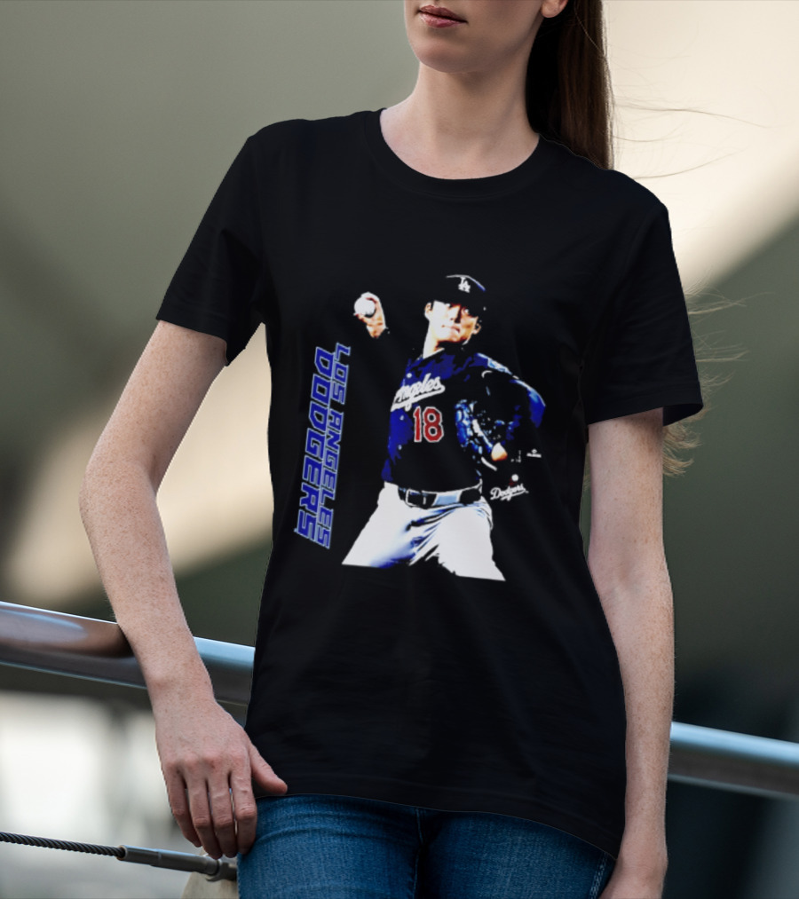 Los Angeles Dodgers Yoshinobu Yamamoto Number 18 MLB Pitcher Swing T-Shirt