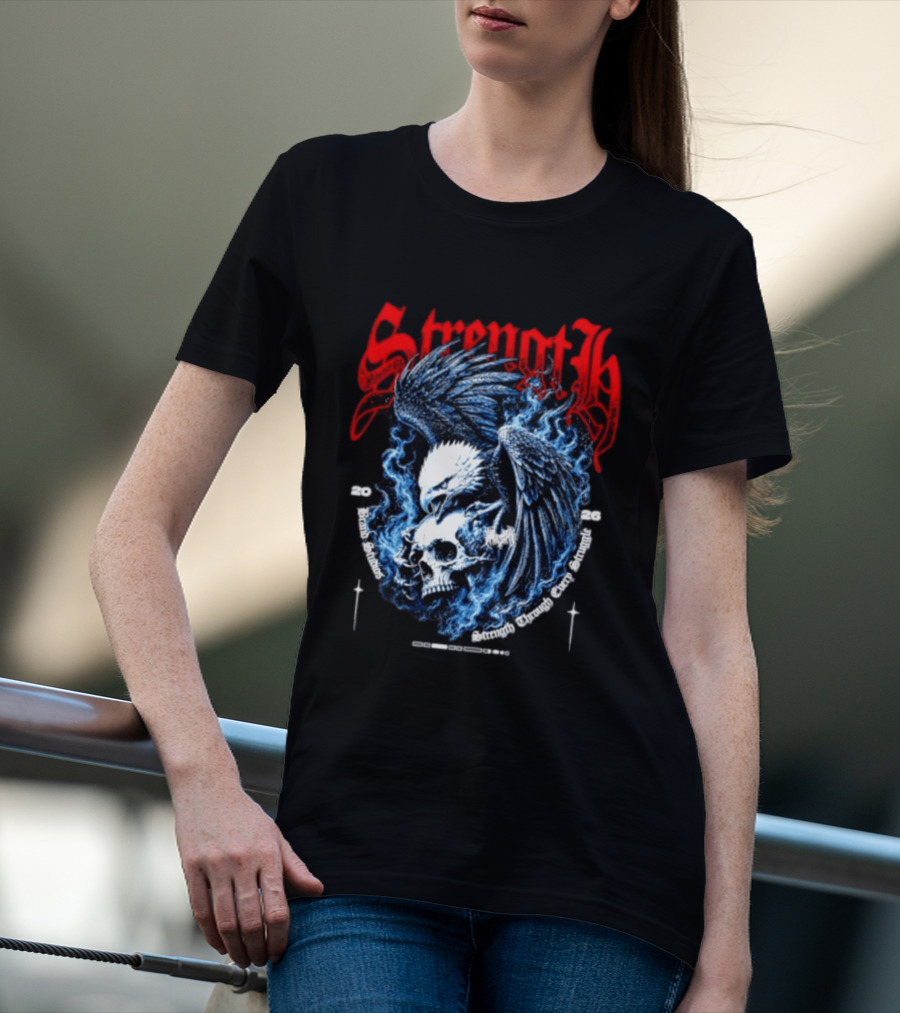 Strength 2026 Brand Studios Eagle Skull Strength Through Every Struggle T-Shirt