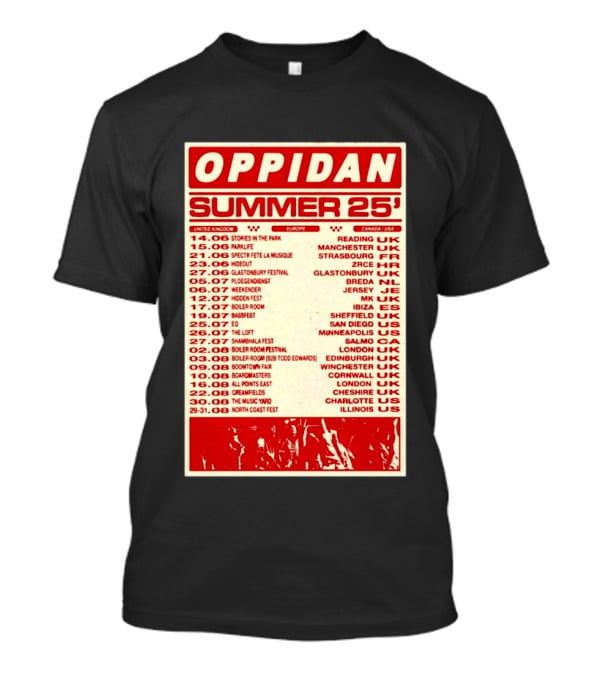 Oppidan Summer Tour 2025 Concert Dates Across UK Europe Canada USA T-Shirt