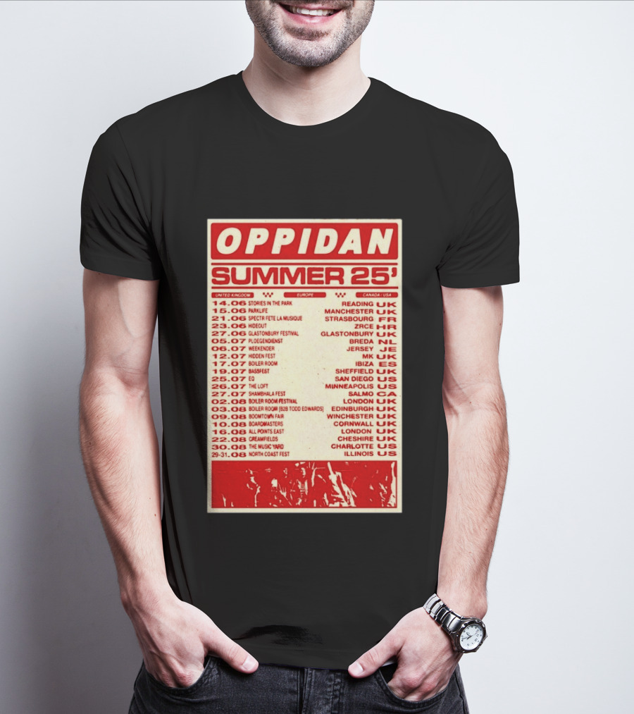 Oppidan Summer Tour 2025 Concert Dates Across UK Europe Canada USA T-Shirt