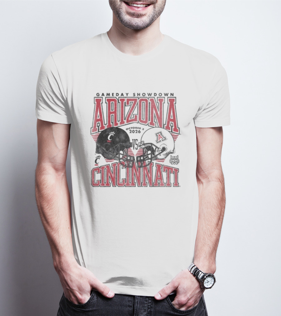 Arizona Wildcats Vs Cincinnati Bearcats October 3 2026 Football Helmet Gameday Showdown T-Shirt