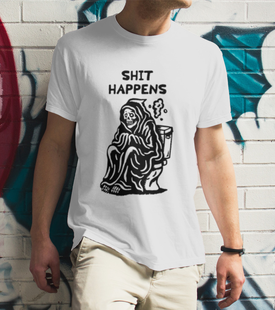 Shit Happens Grim Reaper Skeleton On Toilet T-Shirt