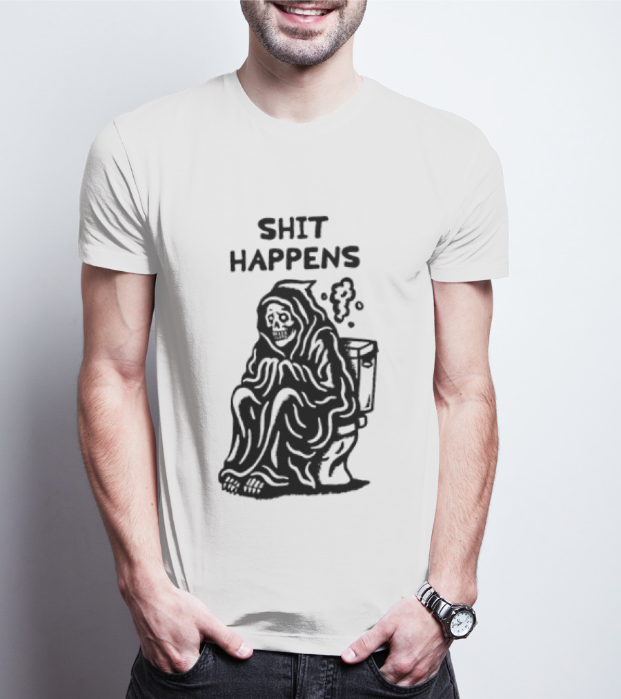 Shit Happens Grim Reaper Skeleton On Toilet T-Shirt