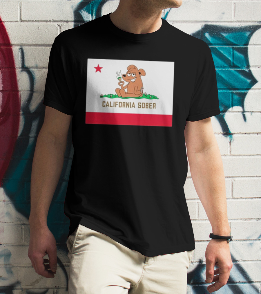 California Sober Bear With Joint And Drink State Flag T-Shirt