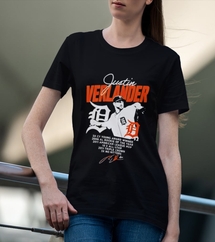 Justin Verlander 35 Detroit Tigers MLB MVP 2006 AL Rookie Cy Young T-Shirt