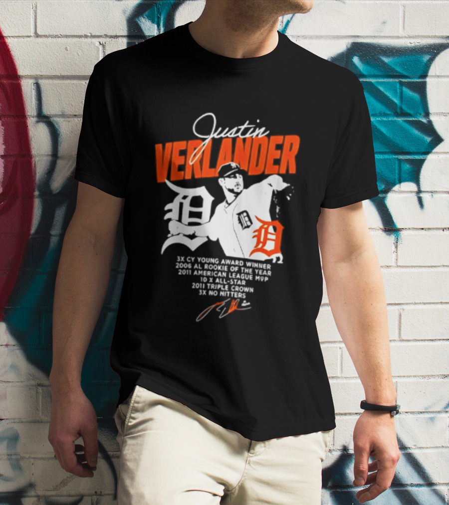 Justin Verlander 35 Detroit Tigers MLB MVP 2006 AL Rookie Cy Young T-Shirt