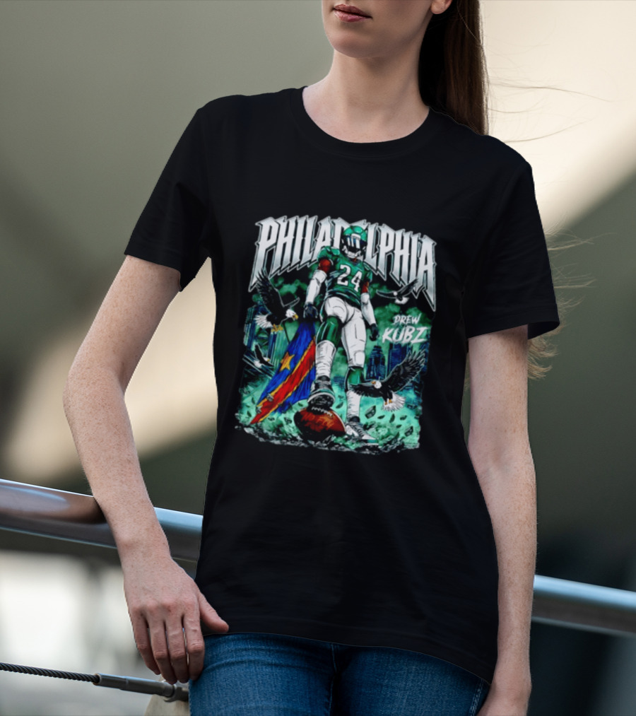 Philadelphia Eagles 24 Drew Kubz No Fly Zone Football Eagles Skyline T-Shirt