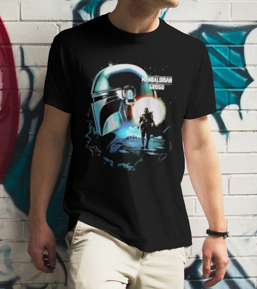 The Mandalorian And Grogu Helmet Silhouette Star Wars Disney Plus Series T-Shirt