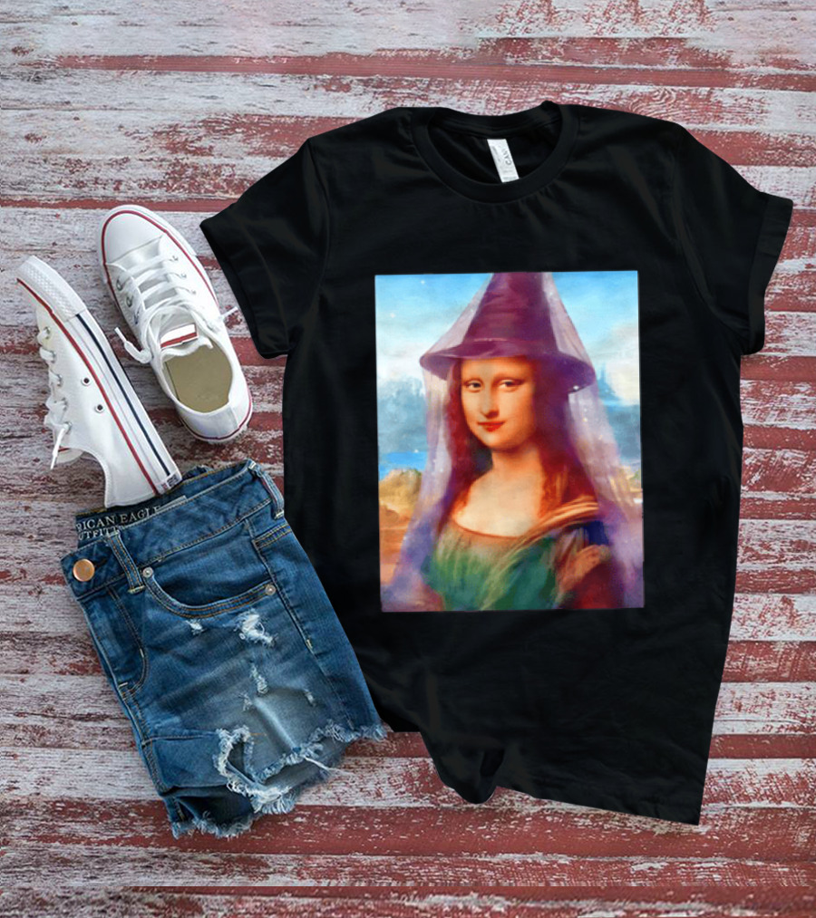 Mona Lisa Witch Hat Magical Painting Twist T-Shirt