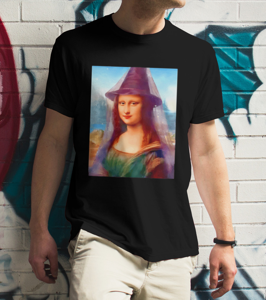 Mona Lisa Witch Hat Magical Painting Twist T-Shirt