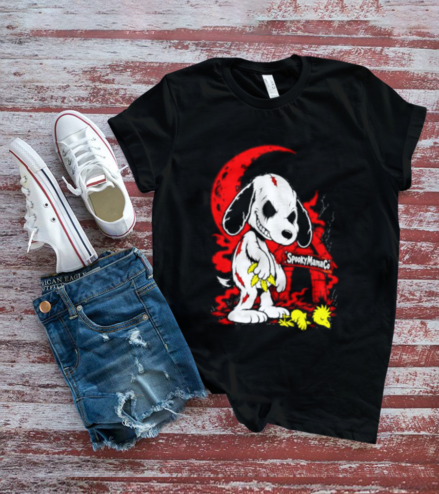 SpookyMamaCo Zombie Snoopy Woodstock Red Moon Halloween T-Shirt