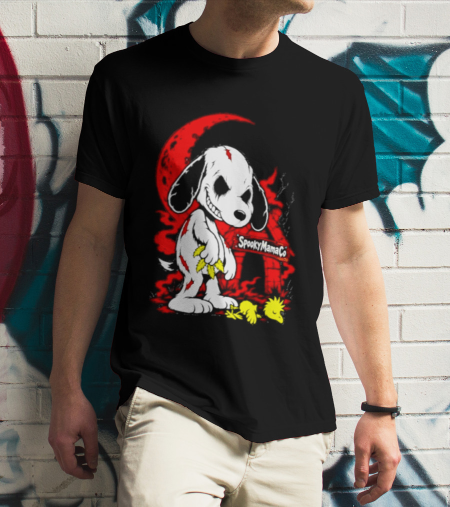 SpookyMamaCo Zombie Snoopy Woodstock Red Moon Halloween T-Shirt