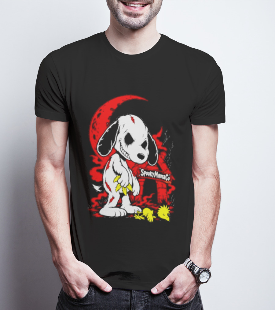SpookyMamaCo Zombie Snoopy Woodstock Red Moon Halloween T-Shirt