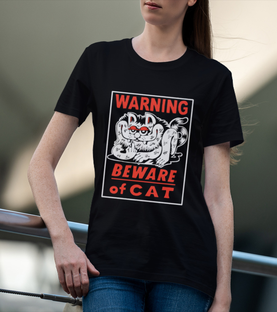 Warning Beware Of Cat Halloween Creepy Eyes T-Shirt