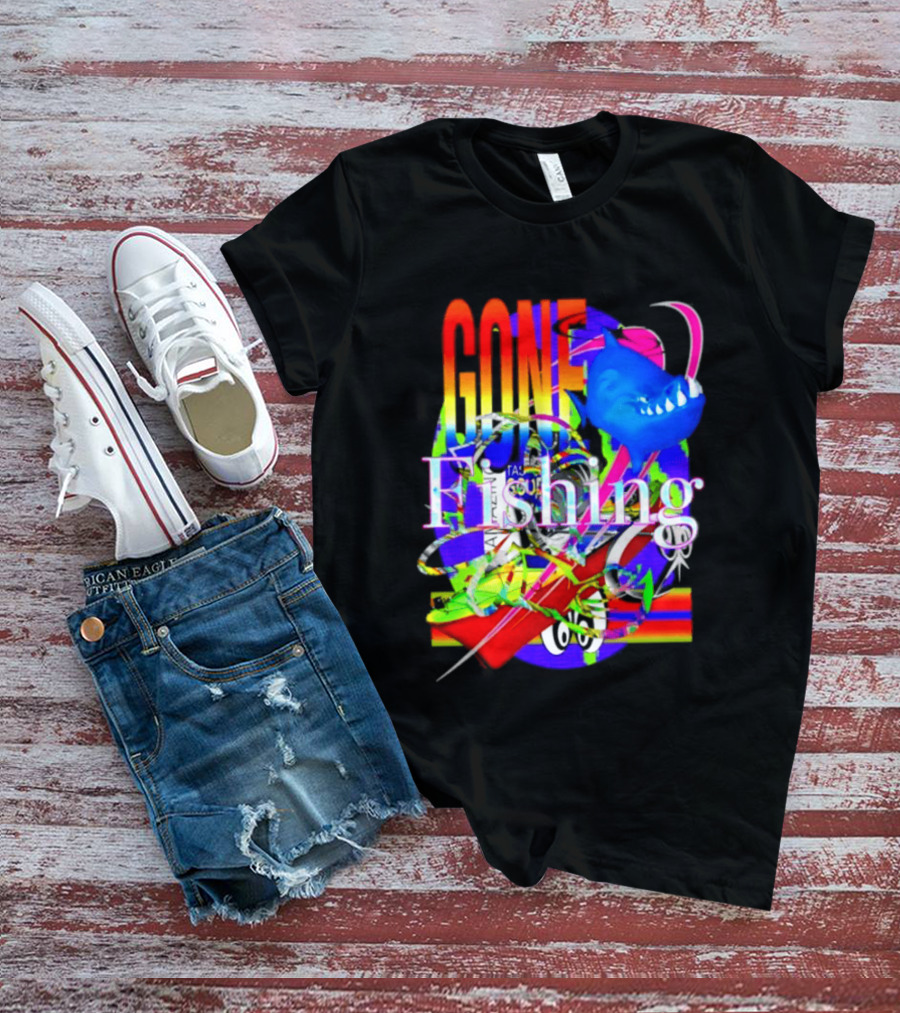 Gone Fishing Shark Rainbow Kayak Adventure T-Shirt