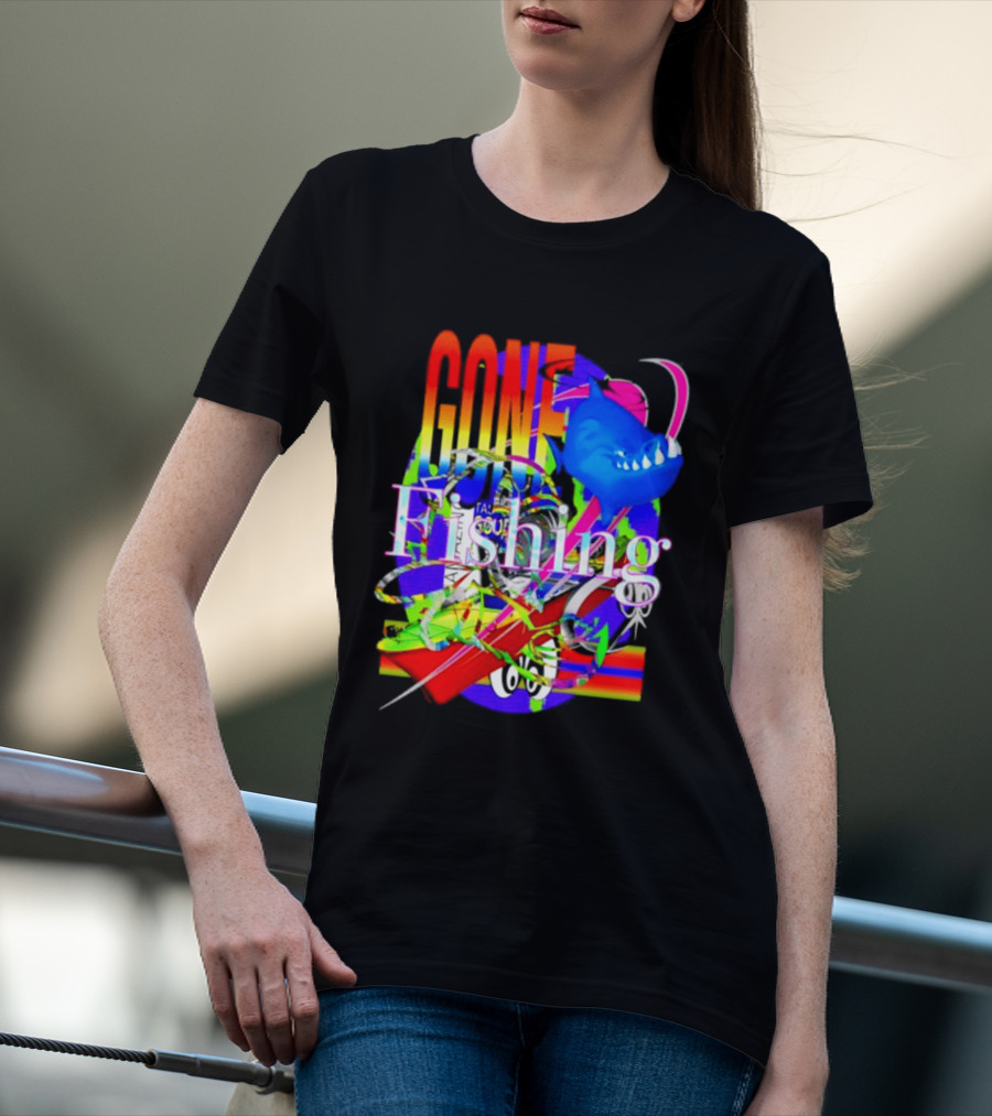 Gone Fishing Shark Rainbow Kayak Adventure T-Shirt