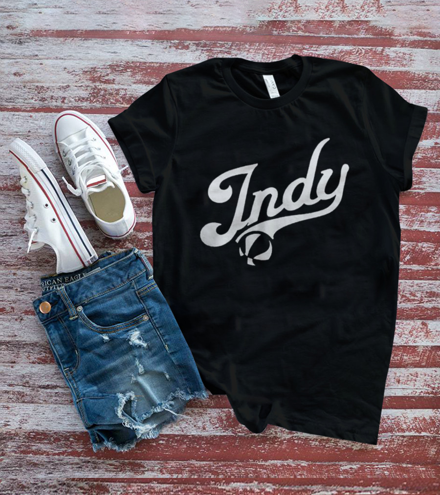 Indy Basketball Script Style With Iconic Ball Motif T-Shirt