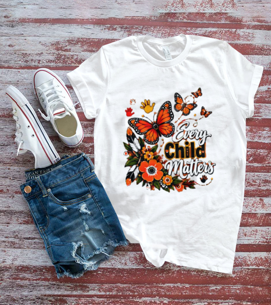 Every Child Matters Orange Butterfly Native Floral Anti Bully Kindness T-Shirt