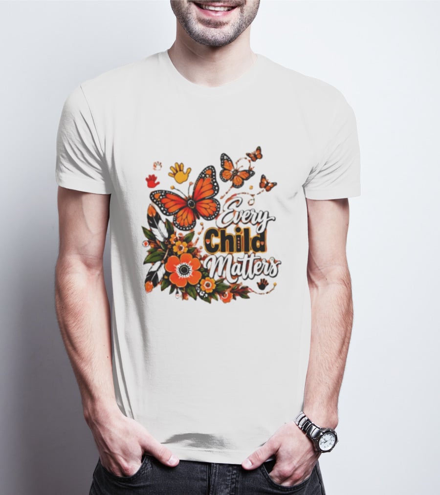 Every Child Matters Orange Butterfly Native Floral Anti Bully Kindness T-Shirt
