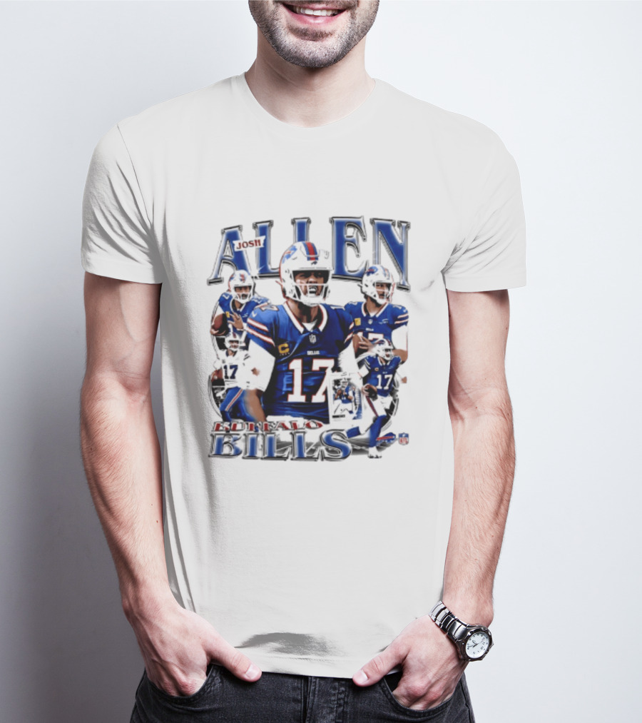 Josh Allen Buffalo Bills NFL Player Collage Featuring Number 17 Football Star T-Shirt