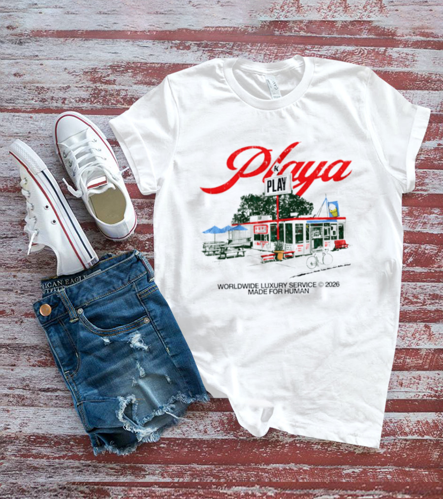 Playa K Play Worldwide Luxury Service 2026 Made For Human Bicycle Outdoor Scene T-Shirt