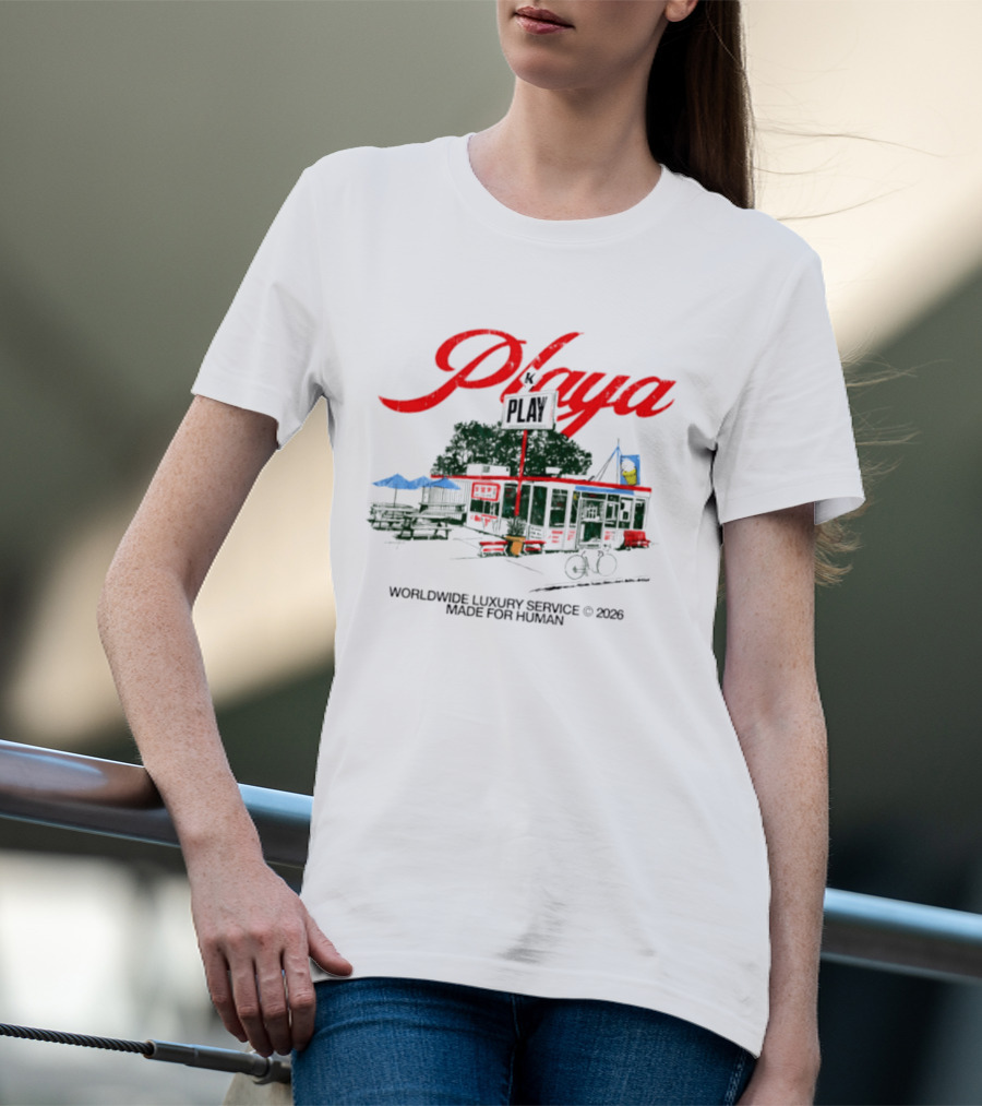 Playa K Play Worldwide Luxury Service 2026 Made For Human Bicycle Outdoor Scene T-Shirt