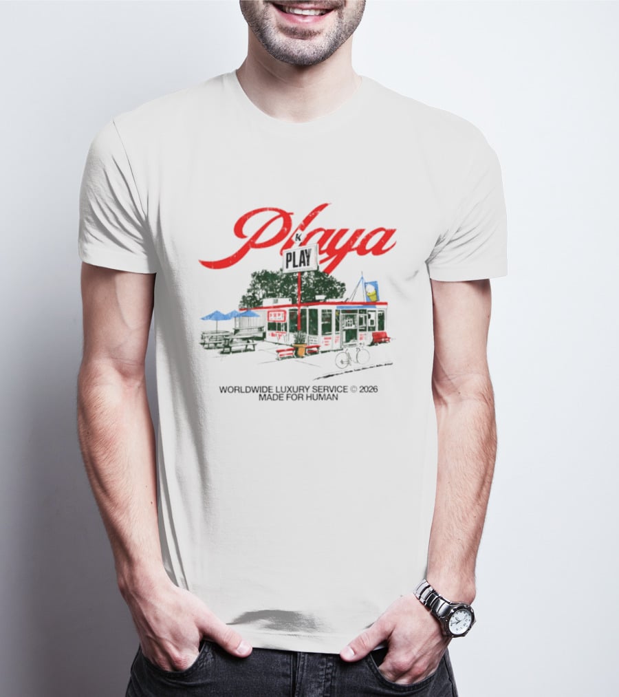 Playa K Play Worldwide Luxury Service 2026 Made For Human Bicycle Outdoor Scene T-Shirt