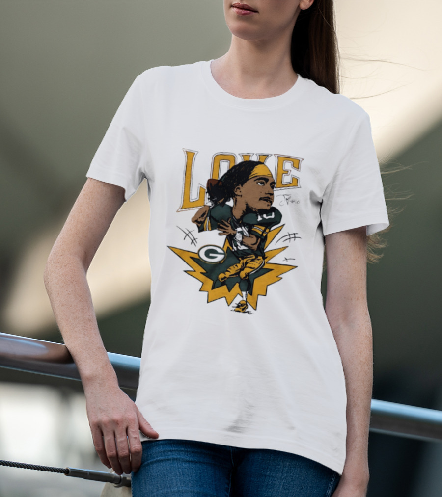 Green Bay Packers Jordan Love Caricature Football Star T-Shirt
