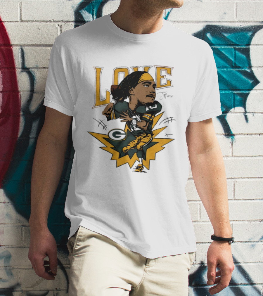 Green Bay Packers Jordan Love Caricature Football Star T-Shirt