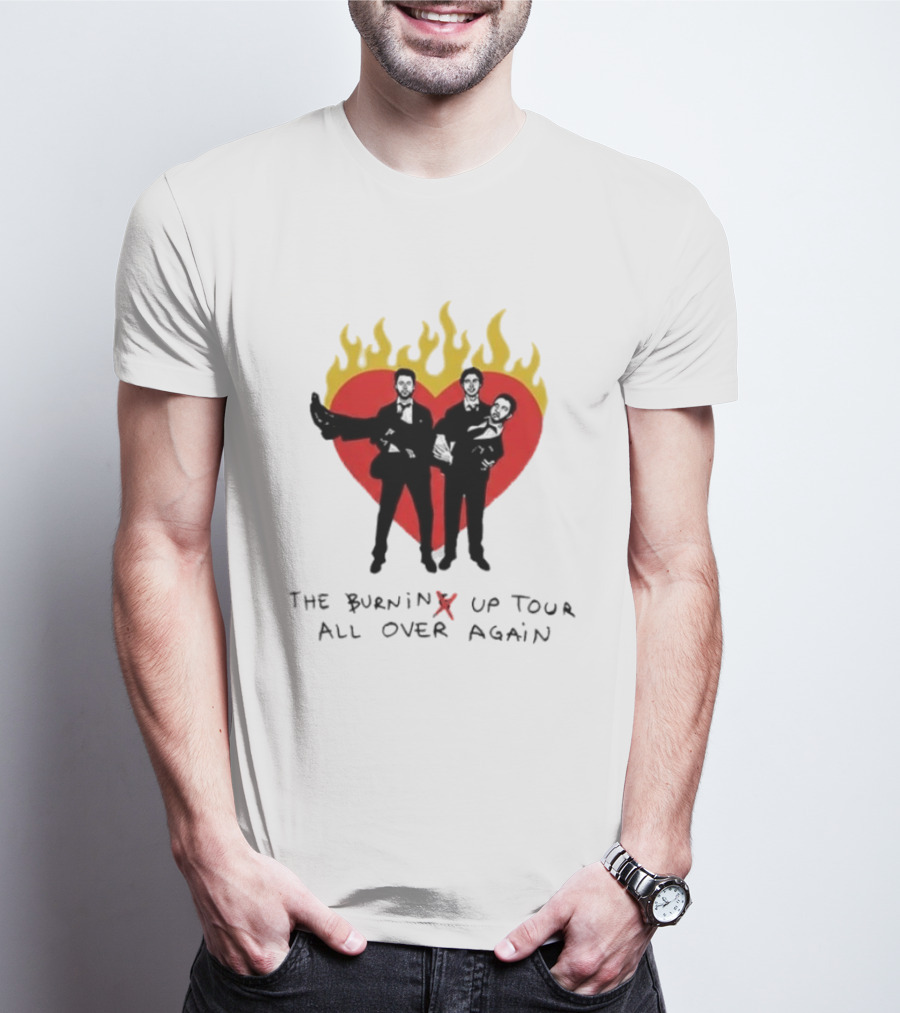 Jonas Brothers Burnin' Up Tour All Over Again Heart Flames Silhouette 2026 T-Shirt
