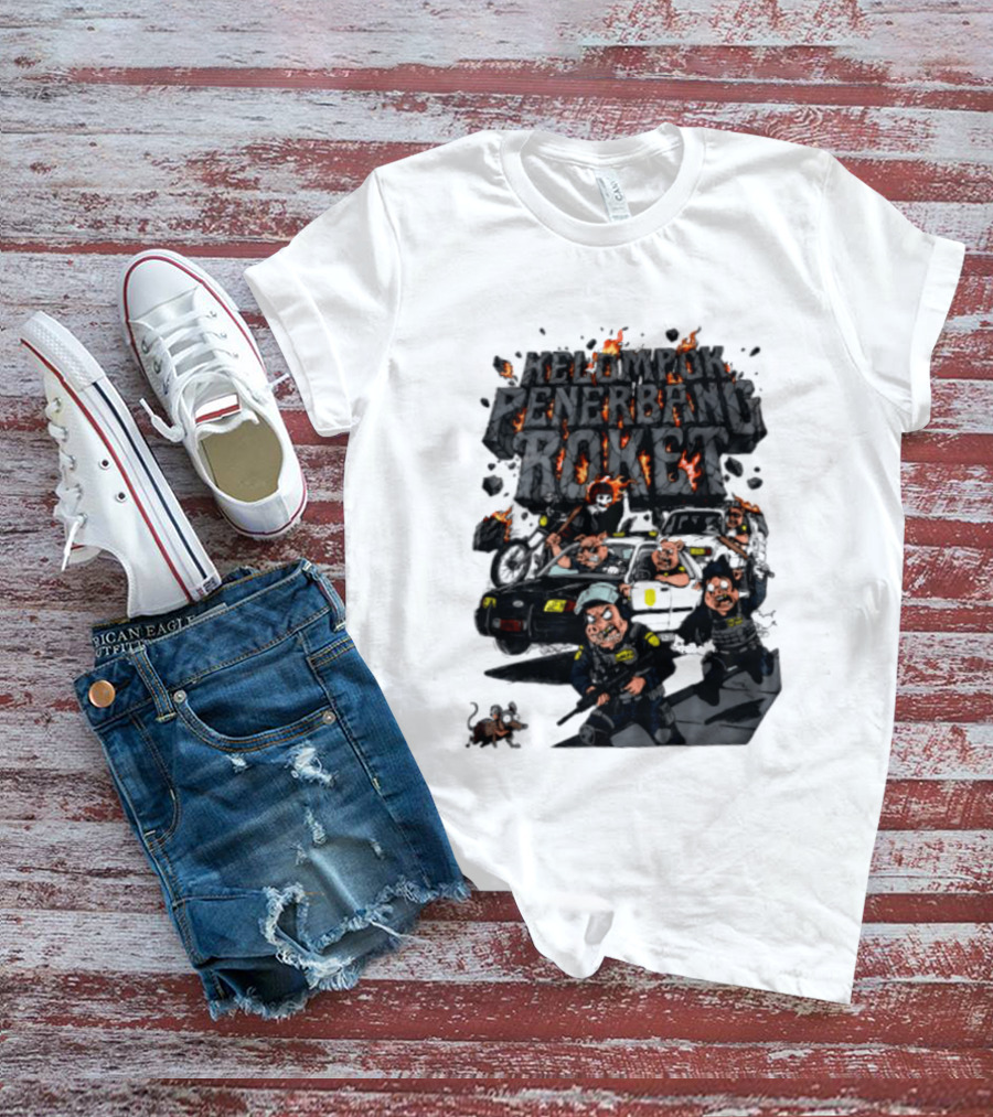 Kelompok Penerbang Roket Pig Police Bastard Burning Riot Scene T-Shirt