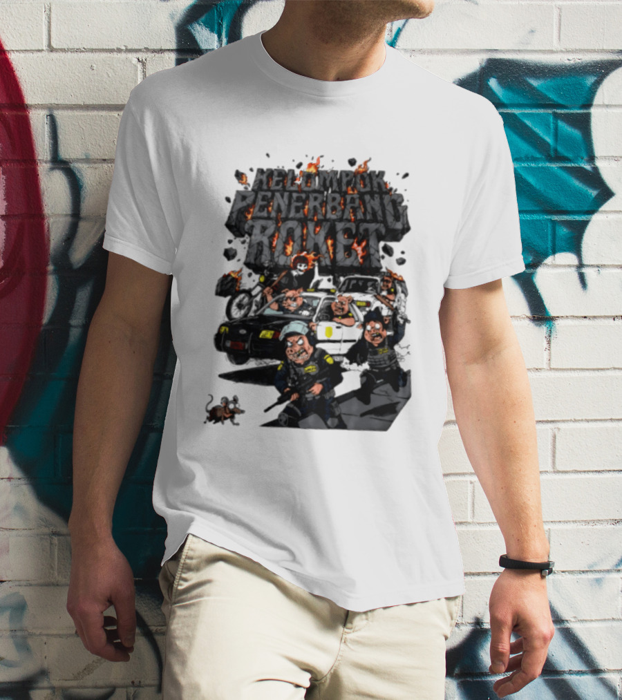 Kelompok Penerbang Roket Pig Police Bastard Burning Riot Scene T-Shirt